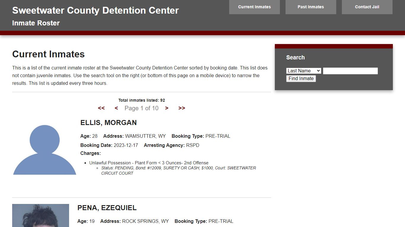 Jail Roster - sweetwater911.org
