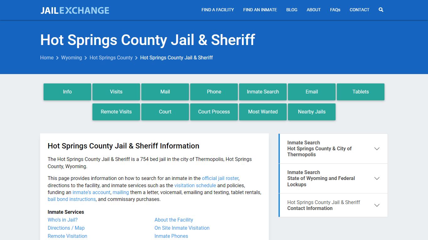 Hot Springs County Jail & Sheriff, WY Inmate Search, Information